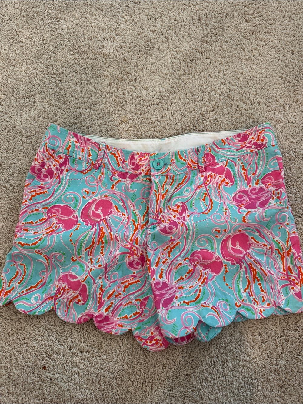 Lilly Pulitzer Aqua Shorts with Pink Jellyfish Print